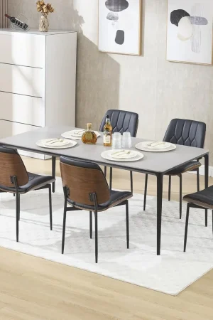 Mid Century Modern Dining Chairs Set of 6, Upholstered Pu Leather Armless Accent Chair with Walnut Bentwood Back