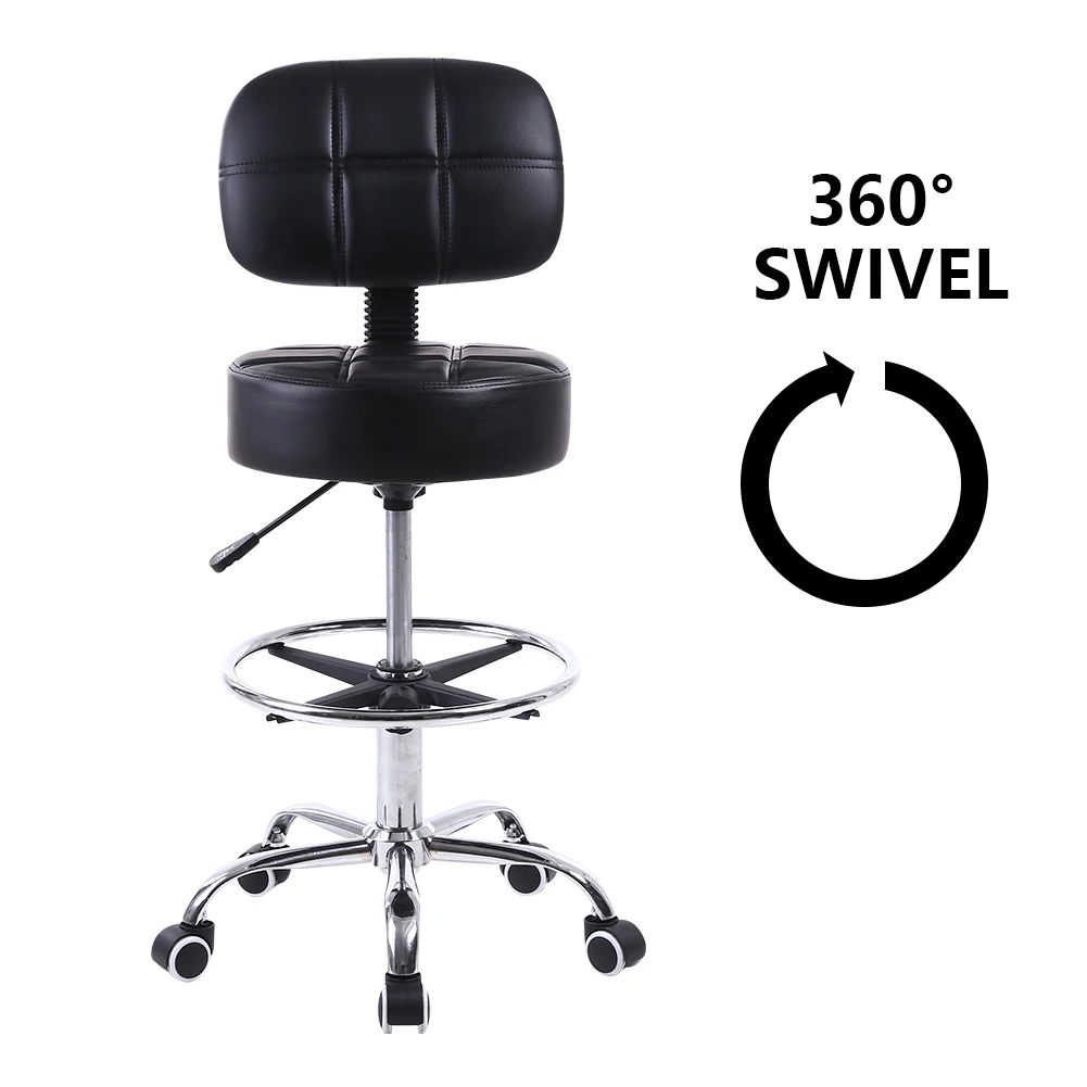 KKTONER Swivel Round Rolling Stool PU Leather with Adjustable Foot Rest Height Adjustable Task Work Drafting Chair with Back - Image 4