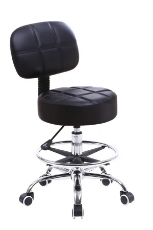KKTONER Swivel Round Rolling Stool PU Leather with Adjustable Foot Rest Height Adjustable Task Work Drafting Chair with Back