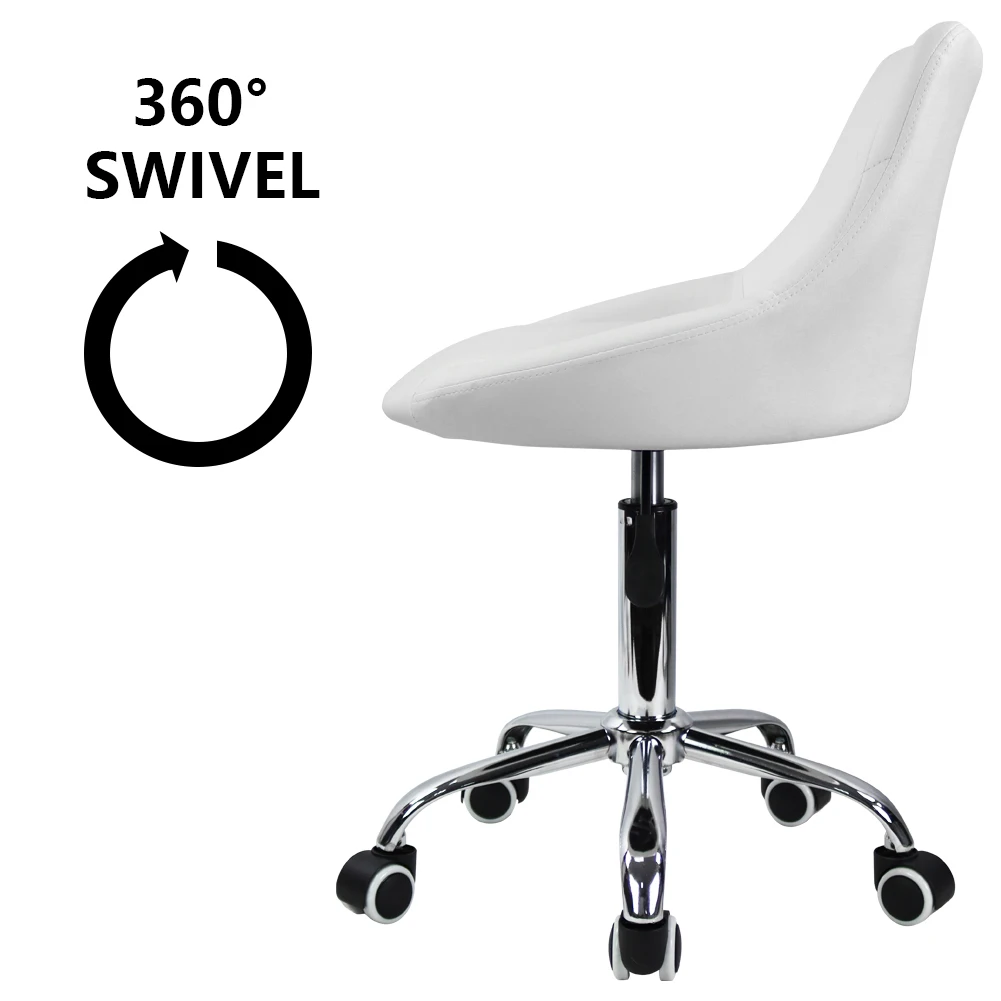 KKTONER Mid Back PU Leather Height Adjustable Swivel Modern Task Chair Computer Office Home Vanity Chair with Wheels White - Image 3