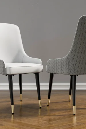 2-Piece Luxury Upholstered Dining Chairs High Tufted Back Lion Head Pull Ring Microfiber & Silicone Leather Kitchen Chairs