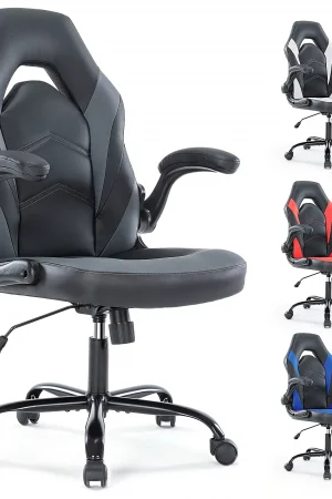 JHK Ergonomic Office Computer Home Gaming Desk Chair Adjustable PU Leather Racing Chair Flip-up Armrest For Christmas Furniture