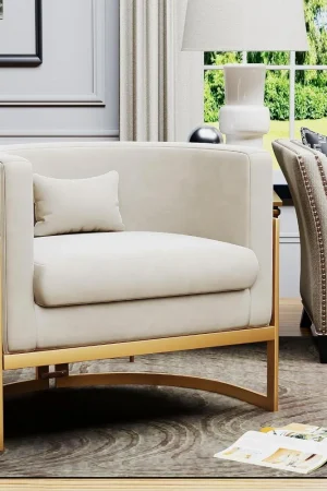 Velvet Accent Chair Modern Barrel Chair with Gold Legs Upholstered Armchair for Bedroom Living Room Sofa Chair Club Side Chairs