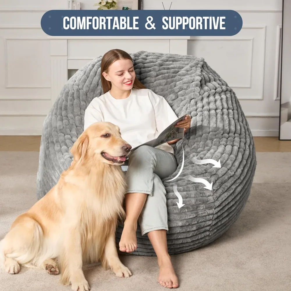 4-5 Ft Bean Bag Chair, Adults Large Beanbag Chairs W/Stripe Plush Cover Bigs, Bean Bag Chair for Living Room Bedroom Dorm Office - Image 3