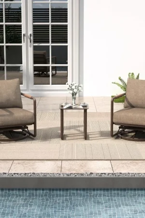 3 Piece Patio Outdoor Aluminum Swivel Rocking Chair with Coffee Table and 6.7" Thickened Cushions,All Weather Outdoor Furniture