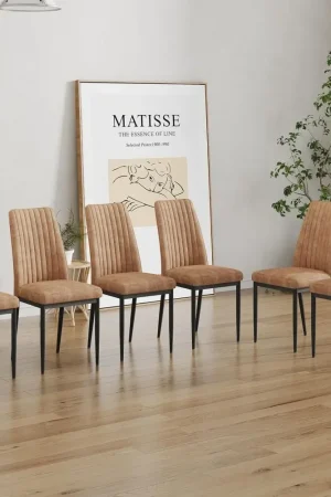 Dining Chairs Set of 6, Comfortable Dining Room Chair, Metal Kitchen Chairs with Leathaire Fabric and High Back