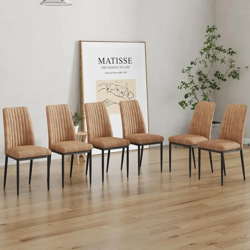 Dining Chairs Set of 6, Comfortable Dining Room Chair, Metal Kitchen Chairs with Leathaire Fabric and High Back
