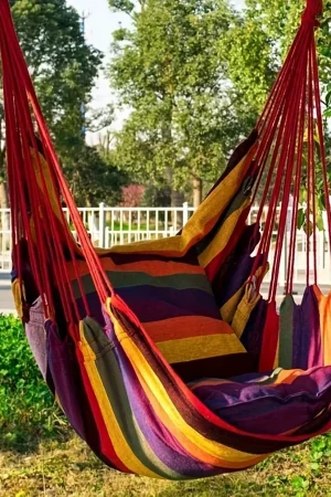 1pc Outdoor Hammock Chair, Canvas Leisure Swing Hanging Chair, Without Pillow And Cushion, Garden Leisure Furniture Hammocks