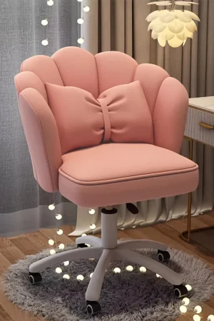 Velvet Swivel Chair with Adjustable Height & Lumbar Pillow – Computer Chair for Home Office Study & Bedroom|Makeup Vanity Chair