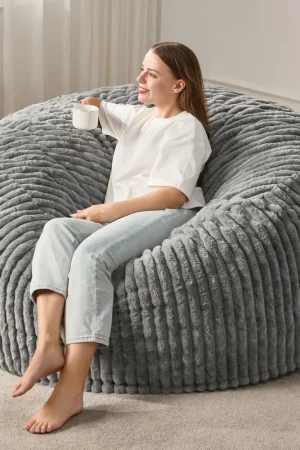 4-5 Ft Bean Bag Chair, Adults Large Beanbag Chairs W/Stripe Plush Cover Bigs, Bean Bag Chair for Living Room Bedroom Dorm Office