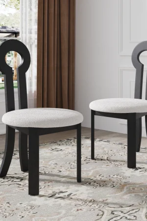 Sdorens Wooden Dining Chairs Set of 2 Modern Round Dining Room Chair Comfy Fabric Upholstered Kitchen Chairs for Vanity Bar