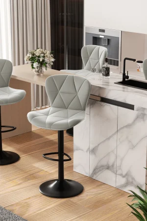 2 Pcs Bar Chair, 360 ° Rotation Adjustable Height, Faux Leather Upholstered with Backrest, Bar Furniture, for Dining Room, Kitchen