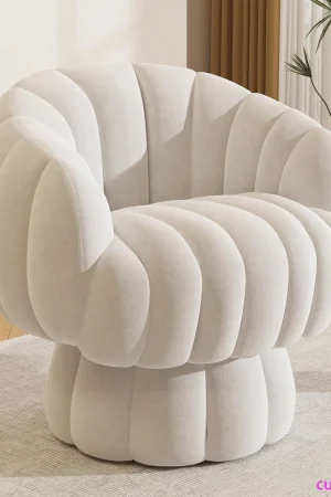 Mid Century Modern 360 Degree Barrel Swivel Accent Sofa Chair,Fluffy Velvet Fabric Lounge Wide Upholstered Pumpkin Reading Chair